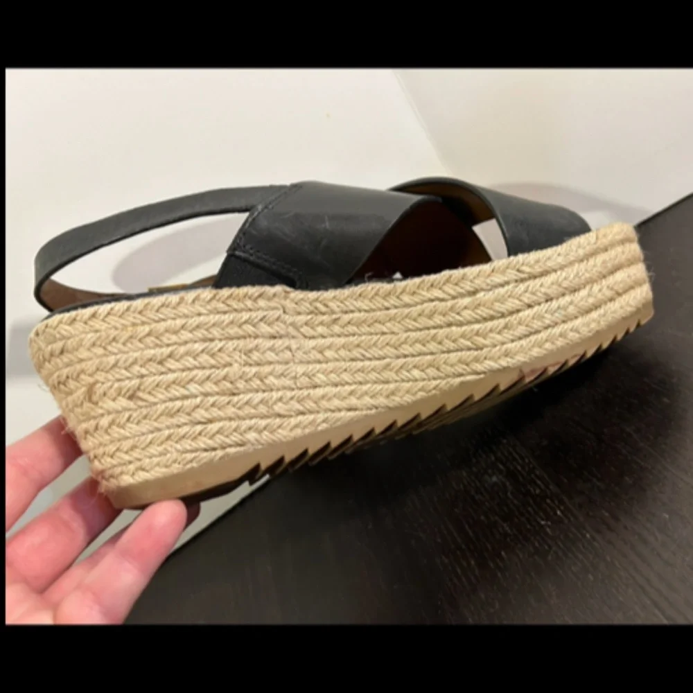 Naturalizer Oak Leather Slingback Espadrille Wedge Sandals Black Size 7.5W